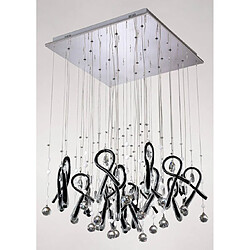 Luminaire Center Suspension Class carré 20 Ampoules chrome poli/verre noir/cristal