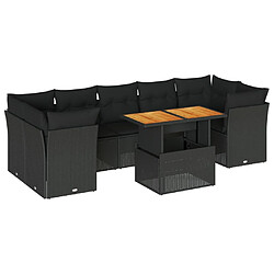 vidaXL Salon de jardin 8 pcs avec coussins noir résine tressée