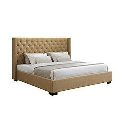 Vente-Unique Lit coffre 200 x 200 cm avec tête de lit capitonnée - Tissu - Beige + Matelas - MASSIMO