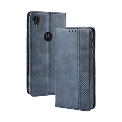 Wewoo Housse Coque Etui en cuir à boucle magnétique avec texture rétro pour Crazy Horse et horizontale Motorola Moto E6avec support et emplacements cartes et cadre photo Bleu