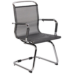 Decoshop26 Chaise fauteuil de bureau sans roulettes piétement luge en métal chromé assise en tissu maille gris 10_0003261