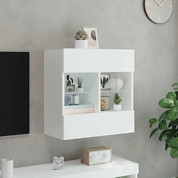 Maison Chic Meuble TV mural, Banc TV avec lumières LED pour salon, Meuble de rangement blanc 58,5x30x60,5 cm -GKD29104 pas cher