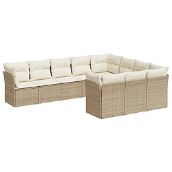 Maison Chic Salon de jardin avec coussins 10 pcs | Ensemble de Table et chaises | Mobilier d'Extérieur beige résine tressée -GKD89415