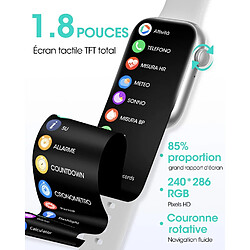 Montre Connectée Vanwin P45 Homme Femme Avec Appels Bluetooth, 1,8'' Smartwatch Avec 2 Bracelets/Assistant Vocal/123 Modes Sportifs/Fonction Féminine/Musique/Rythme Cardiaque/Sommeil Android Ios Argent