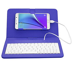 Acheter Wewoo Clavier QWERTY tablette bleu foncé pour Android / Mobile Phone filaire en cuir étui de protection avec support