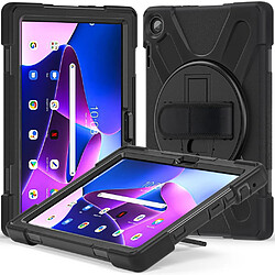 Coque en silicone avec béquille rotative et dragonne pour votre Lenovo Tab M10 (Gen 3) TB-328FU/TB-328XU - noir