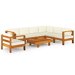 vidaXL Salon de jardin 8 pcs avec coussins blanc crème Bois d'acacia