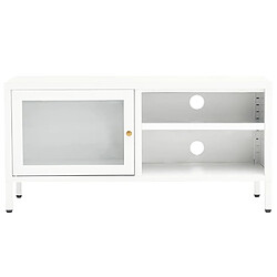 Avis Maison Chic Meuble TV scandinave - Banc TV pour salon Blanc 90x30x44 cm Acier et verre -MN83601