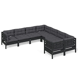 Maison Chic Salon de jardin 8 pcs + coussins - Mobilier/Meubles de jardin - Table et chaises d'extérieur Noir Bois de pin massif -MN77908