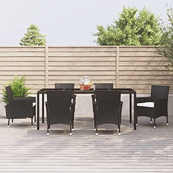 vidaXL Ensemble à manger de jardin coussins 7pcs Noir Résine tressée