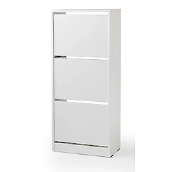 Pegane Armoire à chaussures, meuble à chaussures avec 3 portes abattantes coloris blanc - longueur 51 x profondeur 26 x hauteur 119 cm