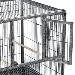 Pawhut Cage à oiseaux avec séparation mangeoire et perchoir 95L x 45l x 102H cm Noir et Gris pas cher