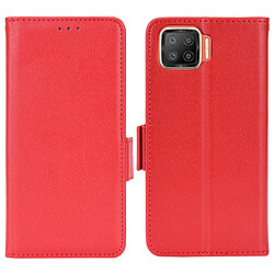 Etui en PU texture litchi, double fermeture magnétique avec support, rouge pour votre Oppo F17/A73 4G