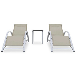 Helloshop26 Lot de 2 transats chaise longue bain de soleil lit de jardin terrasse meuble d'extérieur avec table aluminium crème 02_0012073