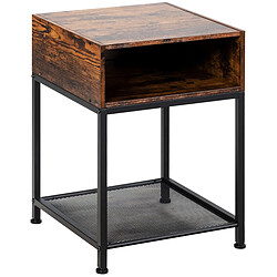 Helloshop26 Table de chevet industrielle avec 1 étagère et 1 compartiment ouvert marron+noir 20_0009399