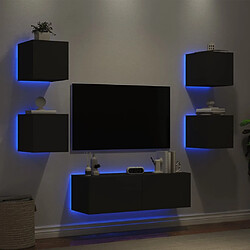 Acheter Maison Chic Lot de 5 Meuble TV muraux, Banc TV avec lumières LED pour salon, Meuble de rangement noir -GKD54254