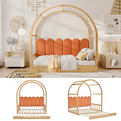 Acheter KOMHTOM Lit Enfant Extensible Simple Et Double - 140X100/200cm - Cadre En Bois De Pin - Naturel Et Orange