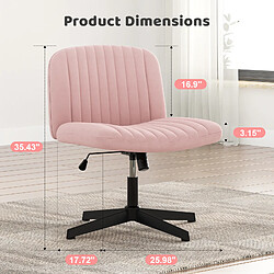 Avis BIGZZIA Chaise de Bureau sans Accoudoirs - Fauteuil de Bureau avec Large Assise sans roulettes, Fauteuil Pivotant en Velours, Chaise de Maquillage Dossier Inclinable et Hauteur Réglable, Rose