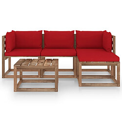 vidaXL Salon de jardin 5 pcs avec coussins rouge