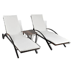 Maison Chic Bain de soleil,Lot de 2 Chaises longues avec table Résine tressée Marron -GKD48741