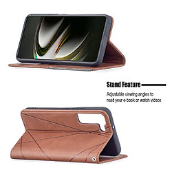 Coque en TPU + PU motif losanges, fermeture magnétique, antichoc avec porte-cartes café pour votre Samsung Galaxy S22