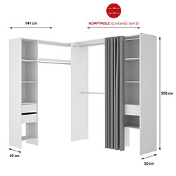 Avis Pegane Kit armoire dressing d'angle extensible en bois mélaminé coloris blanc - Longueur 164-214 x Profondeur 141 x Hauteur 205 cm