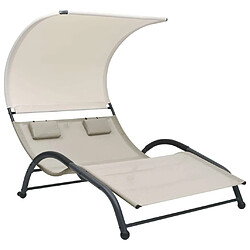 Maison Chic Chaise longue | Transat Bain de soleil double avec auvent textilène crème -GKD90381