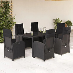 vidaXL Ensemble à manger de jardin coussins 7pcs Noir Résine tressée