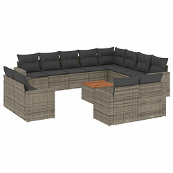 vidaXL Salon de jardin avec coussins 13 pcs gris résine tressée