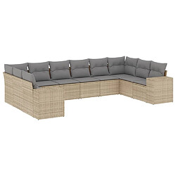 Maison Chic Salon de jardin avec coussins 10 pcs, Ensemble Tables et chaises de jardin, beige résine tressée -GKD440653