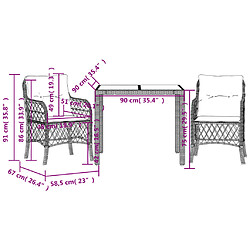 vidaXL Ensemble de bistro 3 pcs avec coussins gris résine tressée pas cher