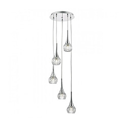 Luminaire Center Suspension Lyall chrome poli et verre moulé 5 ampoules