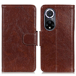 Etui en PU texture nappa, antichoc marron pour votre Honor 50