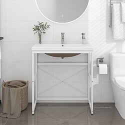 vidaXL Cadre de lavabo de salle de bain vasque à encastrer Blanc Fer