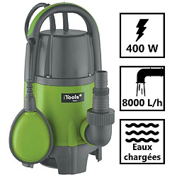 Pompe d'évacuation eau chargée 400W ITOOLS profondeur max 7m - hauteur max 5m - 8000L/h - câble 10m