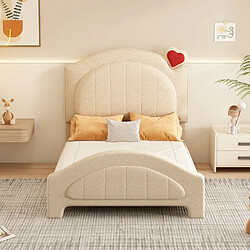 ComfortXL Lit Enfant Rembourré 90x200 Cm, Design Tridimensionnel Unique, Tête De Lit Réglable, Beige