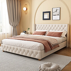 ComfortXL Lit Capitonné 140*190cm Avec Sommier à Lattes Et Tête De Lit, Revêtement Boutons, Revêtement Rivets,