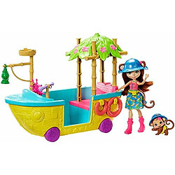 Mattel Enchantimals Junglewood Boat & Merit Monkey Doll (6 pouces) et compass Animal Figure, Boat Playset on Wheels with 8+ Accessories