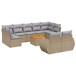 Maison Chic Salon de jardin avec coussins 10 pcs, Ensemble Tables et chaises de jardin, beige résine tressée -GKD897246