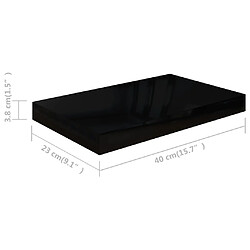 vidaXL Étagère murale flottante 2 pcs Noir brillant 40x23x3,8 cm MDF pas cher