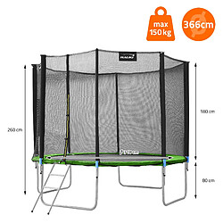 Acheter Hauki Trampoline de jardin avec filet de sécurité et échelle set complet vert Ø 366 cm