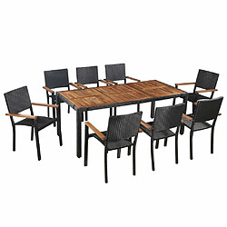 Maison Chic Mobilier d'extérieur 9 pcs,salon de jardin moderne Résine tressée et bois d'acacia Noir -GKD496988