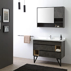 Kiamami Valentina MEUBLE DE SALLE DE BAIN SUR PIEDS 101CM AVEC LAVABO STYLE INDUSTRIEL MIROIR | VIENNA