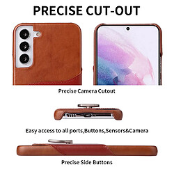 Coque en TPU + cuir véritable FIERRE SHANN avec béquille en anneau et porte-carte marron pour votre Samsung Galaxy S22 Plus 5G