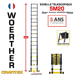 Echelle télescopique Woerther 5m20 - Avec sac porte outils - Gamme Grafitek - Qualité supérieur - Garantie 5 ans