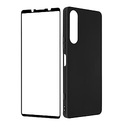 Avizar Coque Xperia 5 IV Souple Noir et Verre Trempé 9H Contour Noir