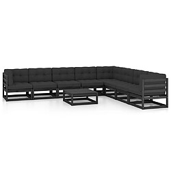 Maison Chic Salon de jardin 9 pcs + coussins - Mobilier/Meubles de jardin - Table et chaises d'extérieur Noir Bois de pin massif -MN80639