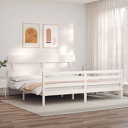 Avis Maison Chic Lit adulte - Cadre Structure de lit avec tête de lit Contemporain blanc 200x200 cm bois massif -MN63128