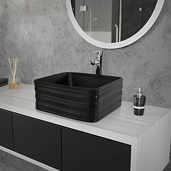 ML-Design Vasque à poser en céramique noir lavabo avec garniture de vidage noir 390x150 mm