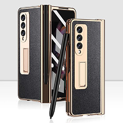 Coque en TPU + PU texture litchi avec béquille et porte-stylo noir pour votre Samsung Galaxy Z Fold3 5G